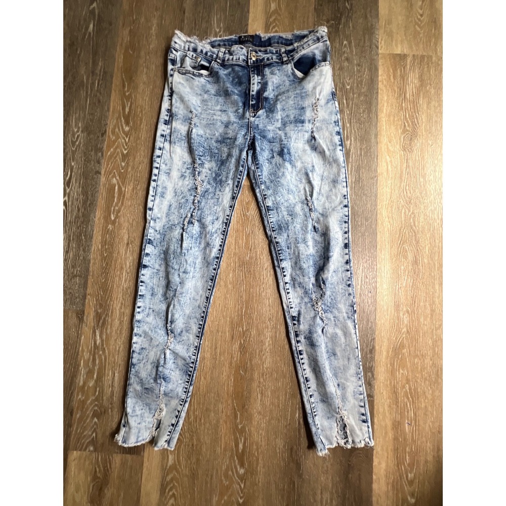 Blue Topic Distressed Acid Wash Jeans Womens 17/18‎ Blue Ripped Raw Hem Skinny